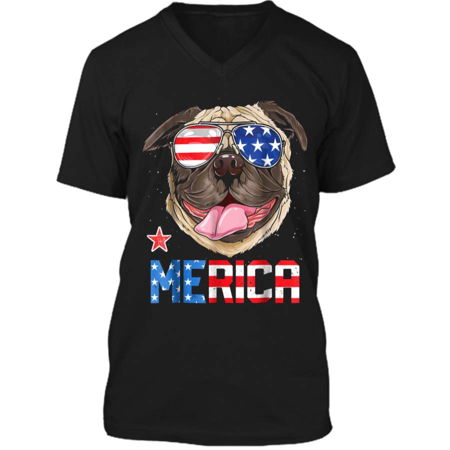 Pug Merica 4th of July T shirt Men Kids Boys Girls Dog Puppy Mens Printed V-Neck T