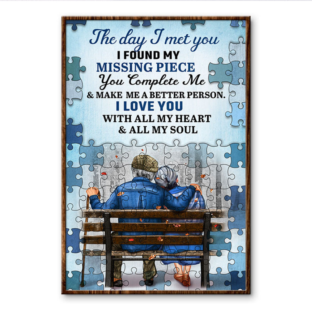 Blue Puzzle Old Couple, Romantic Loves Portrait Poster & Canvas Home Decor Wall Art Visual Art