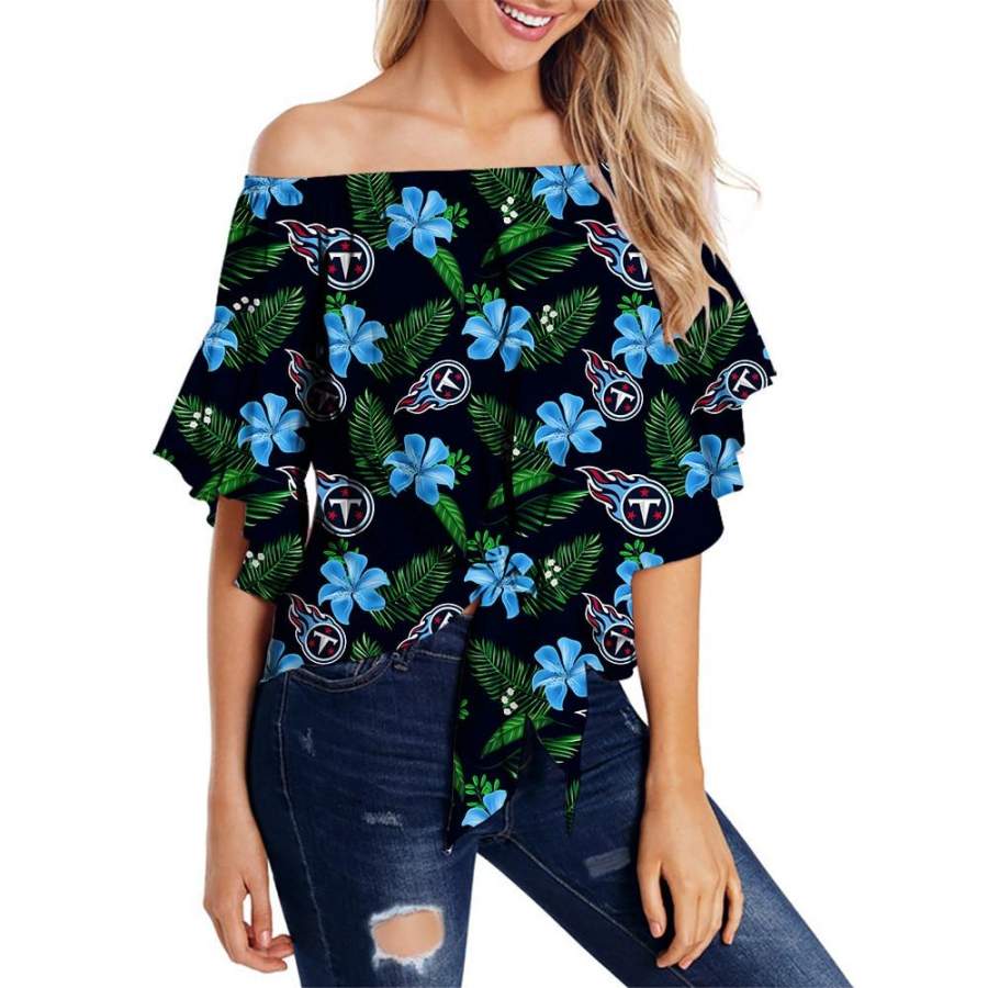 Tennessee Titans Women’s Shirt Floral Printed Strapless Short Sleeve