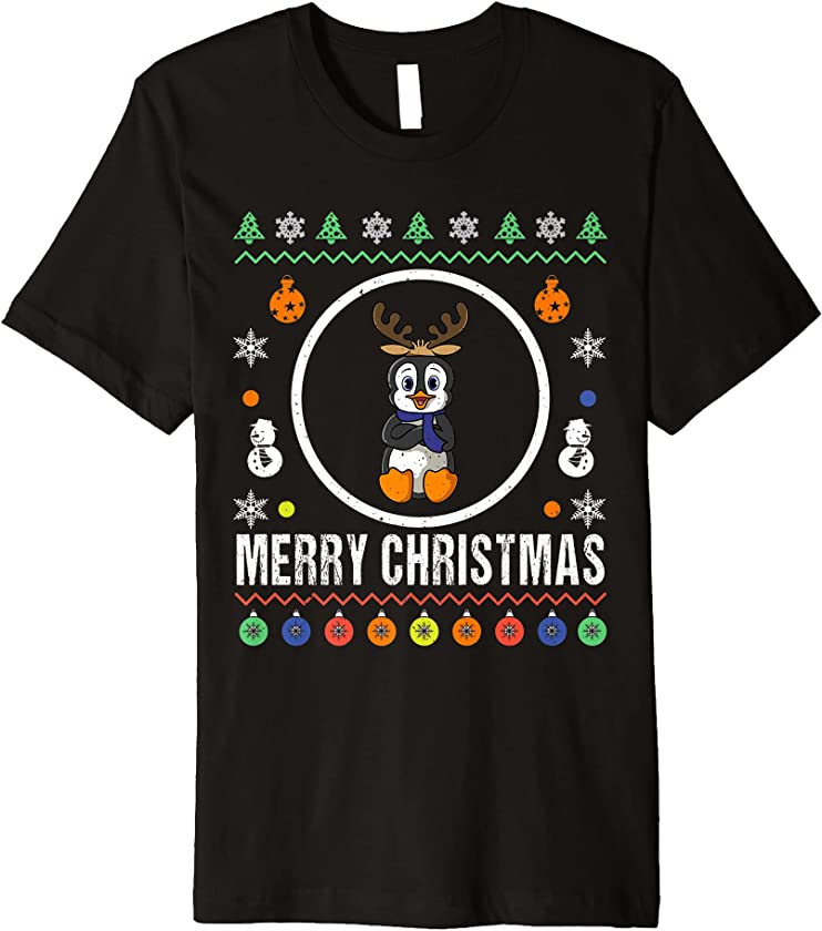 Christmas Penguin Reindeer Holiday Vintage Ugly Xmas Premium T-Shirt