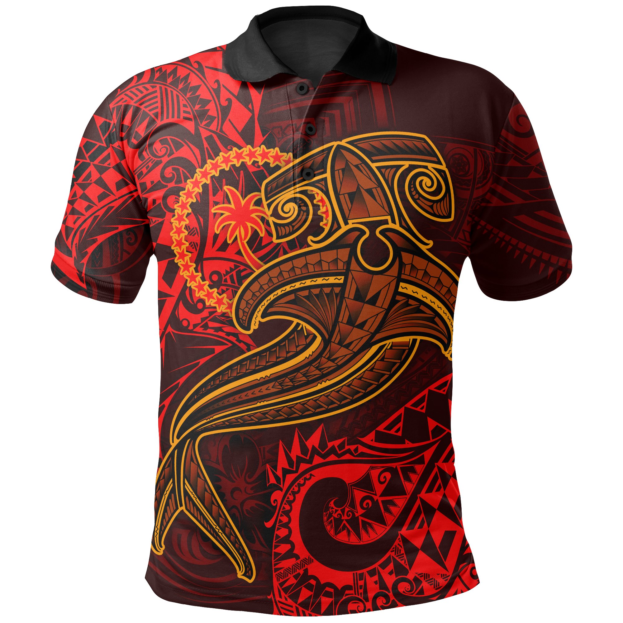 Chuuk Polo Shirt  – Red Shark Polynesian Tattoo – BN18