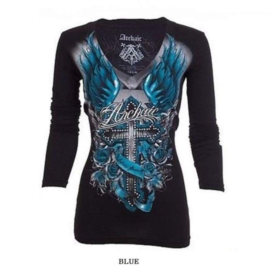 ZOGAA Women’s T shirt Long Sleeve Casual Slim V Neck Tshirts Pattern Skull Printed