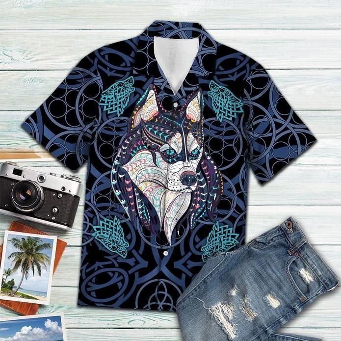 Wolf Blue Mandala Vikings Tropical Aloha Hawaiian Shirt Colorful Short Sleeve Summer Beach Casual Shirt For Men And Women