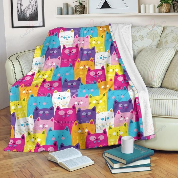 Colorful Kitten Cat Pattern Sherpa Fleece Blanket Iatr Bubl