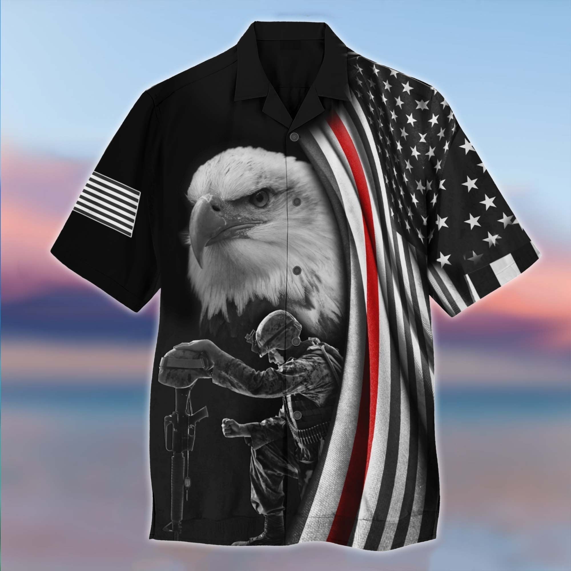 Us Veteran Dark Eagle Hawaiian Shirt – For Men And Women