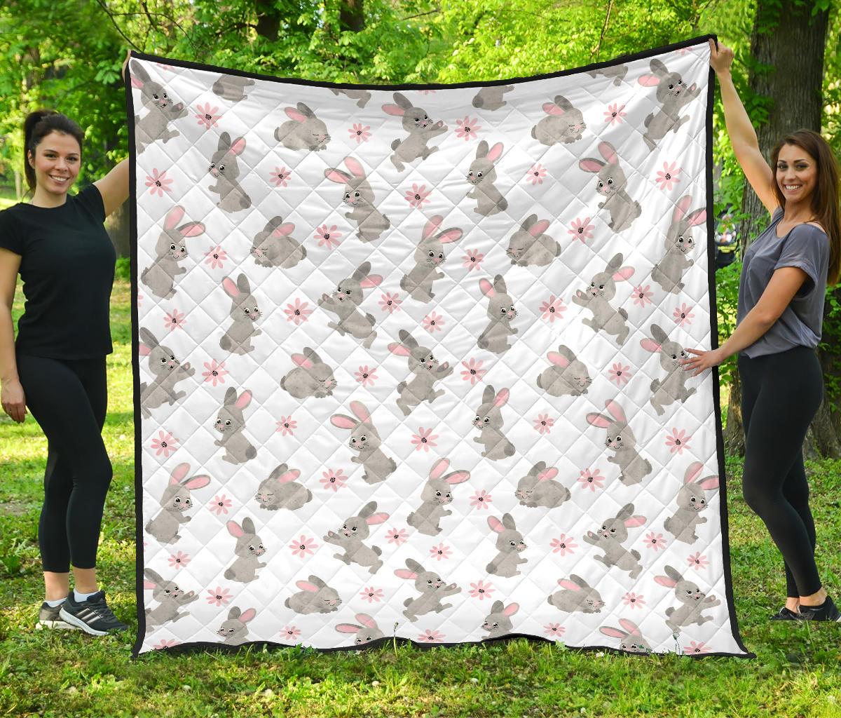 Watercolor Cute Rabbit Pattern Premium Quilt.