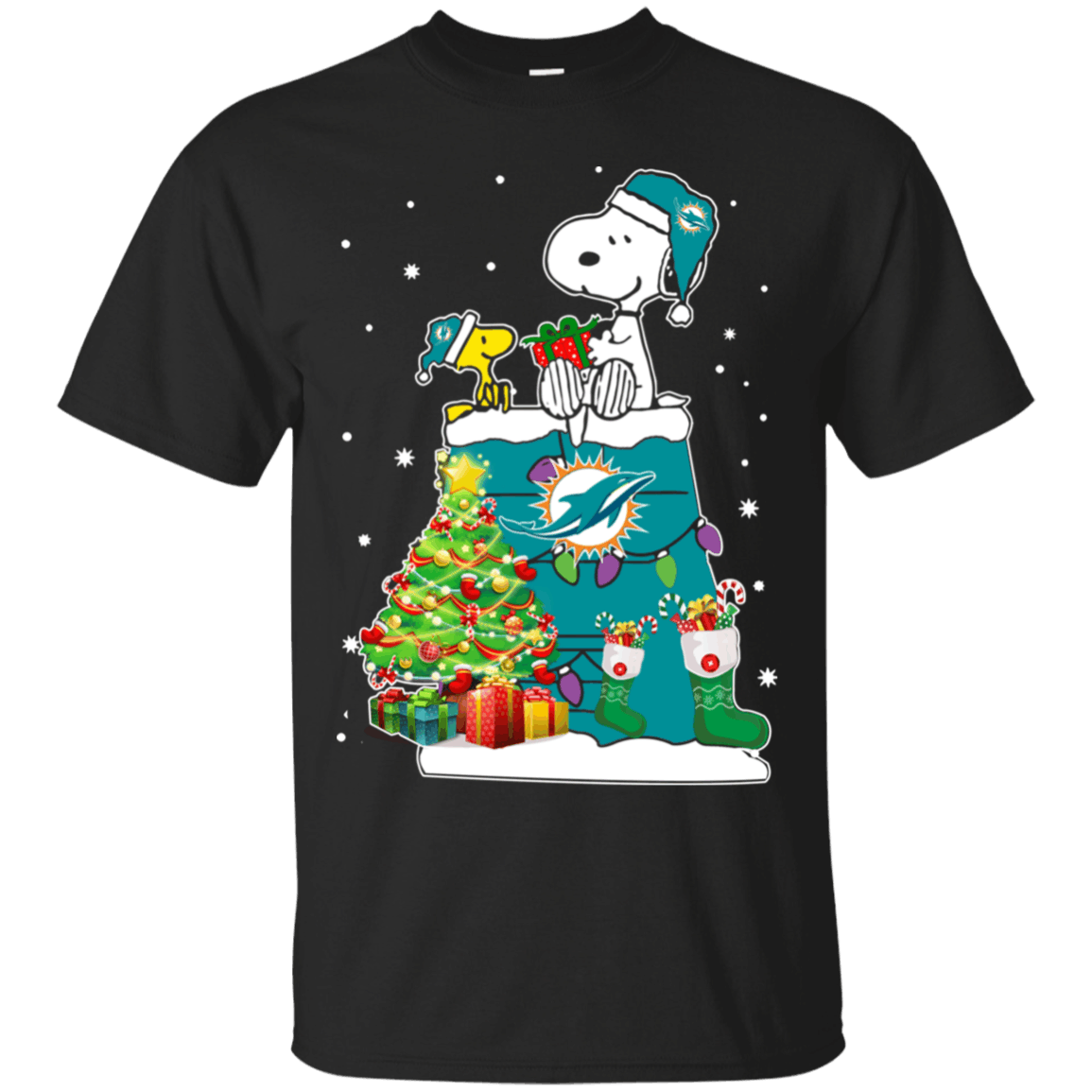 Buy Miami Dolphins Snoopy & Woodstock Christmas Shirt G200 Gildan Ultra Cotton T-Shirt