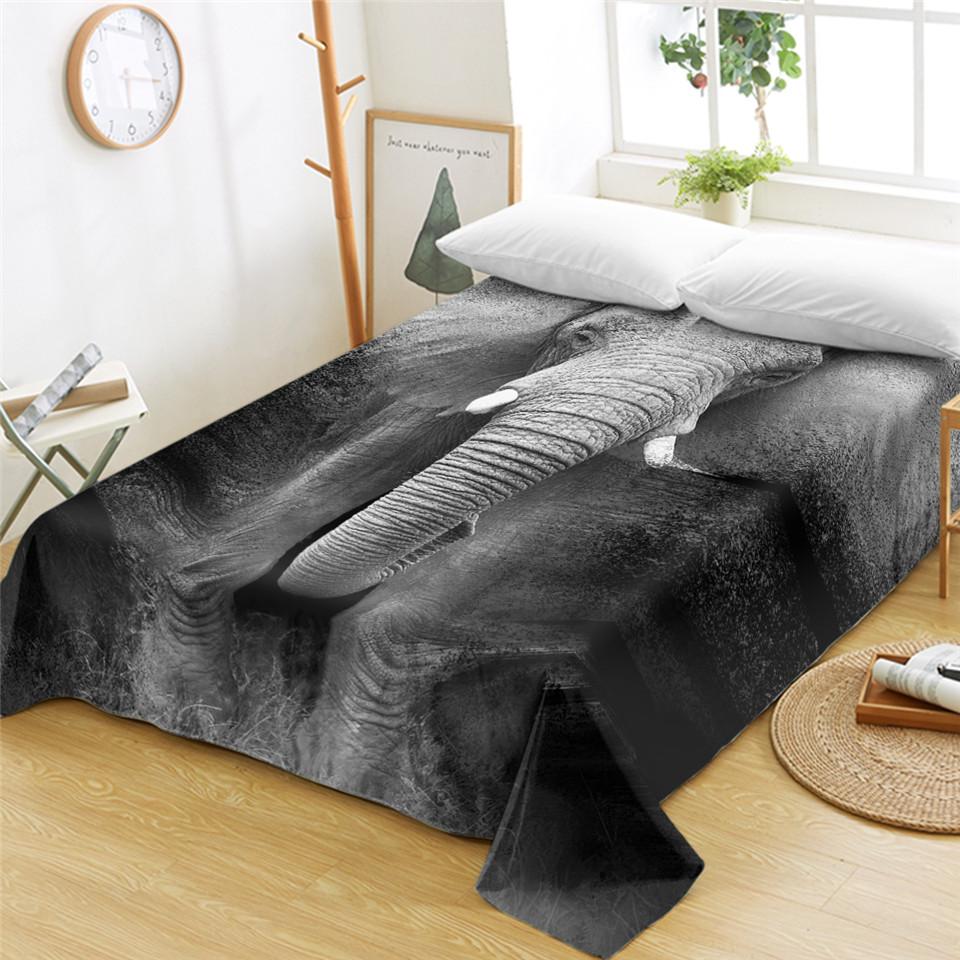 3D Elephant B&W Flat Sheet