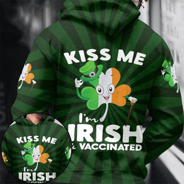 Kiss Me I’M Irish And Vaccinated St Patrick S Day All Over Print Shirt Hn