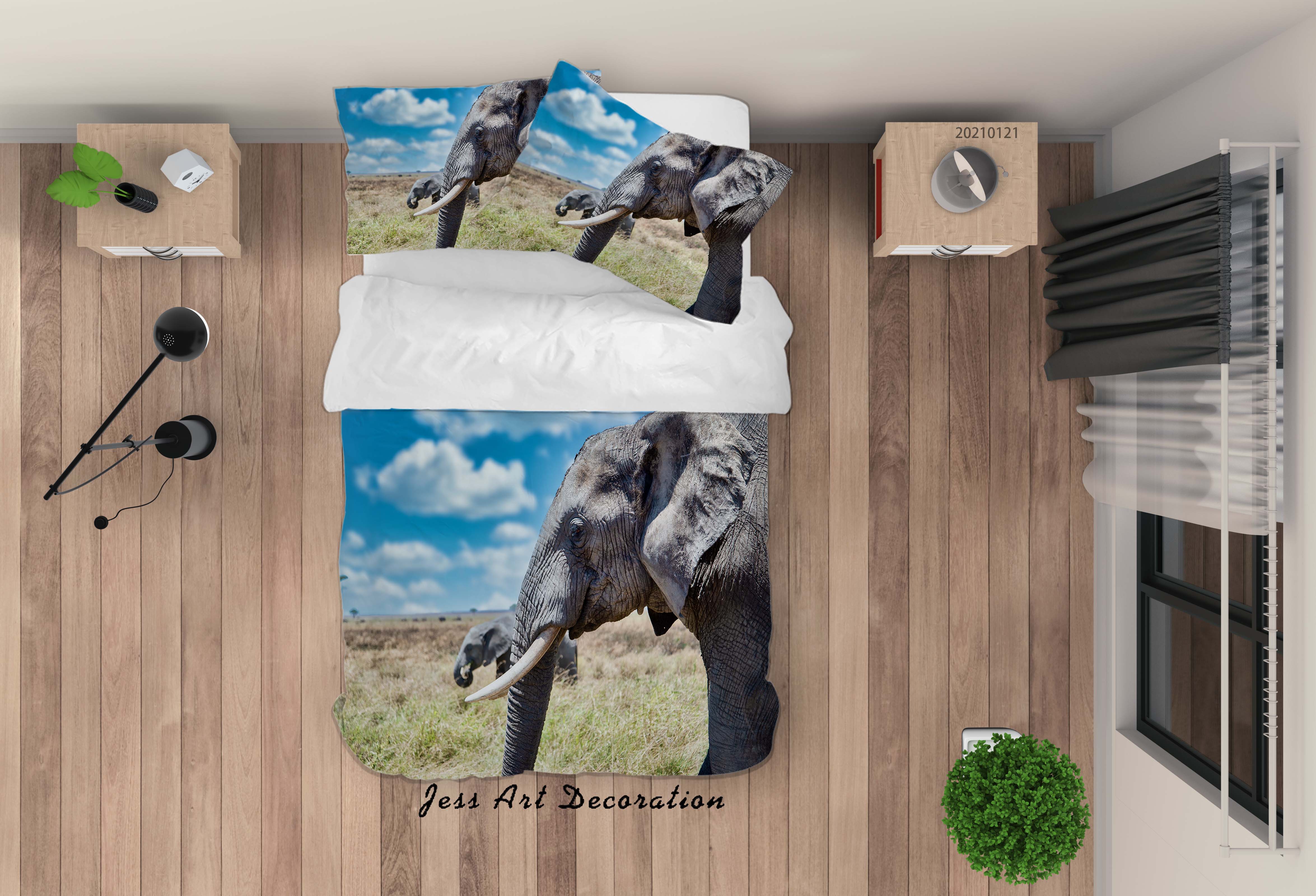 3D Blue Sky Animal Elephant Quilt Cover Set Bedding Set Duvet Cover Pillowcases 65