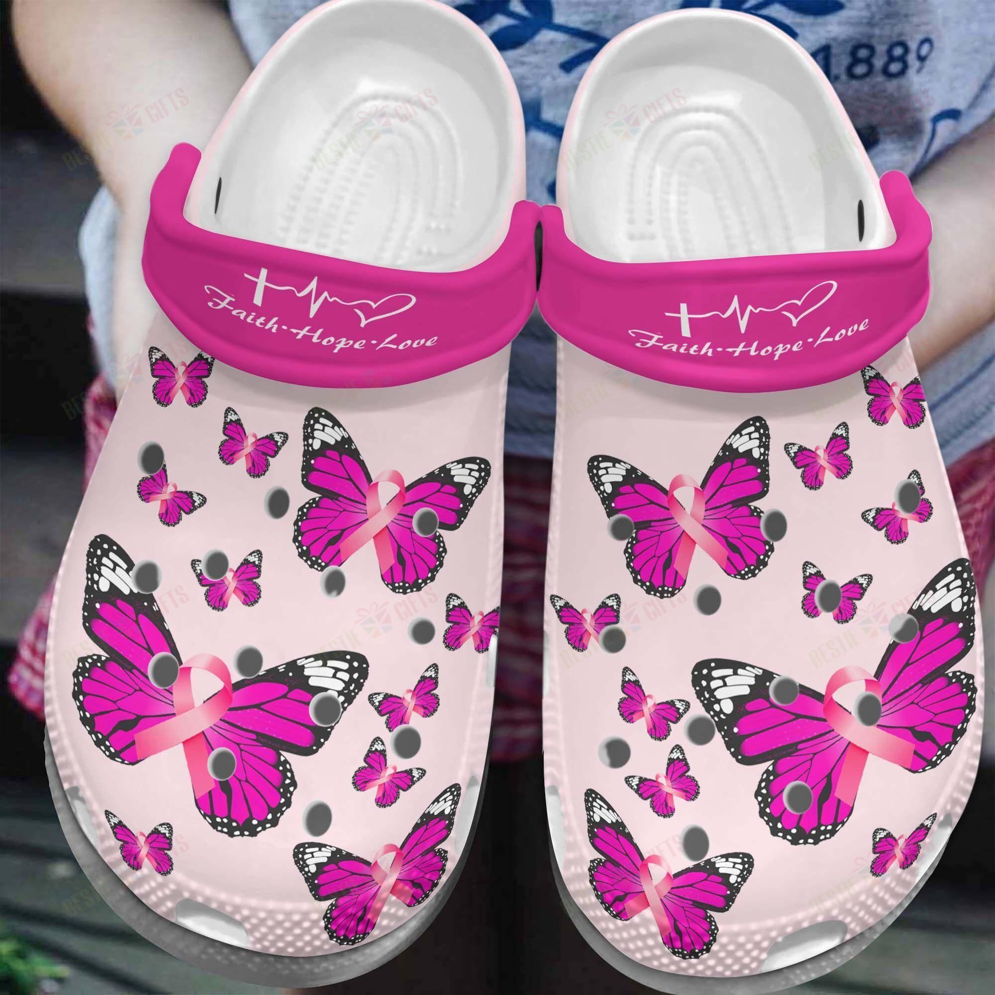 Breast Cancer Crocs Classic Clog Faith Hope Love Shoes – Justbeperfect_Shop