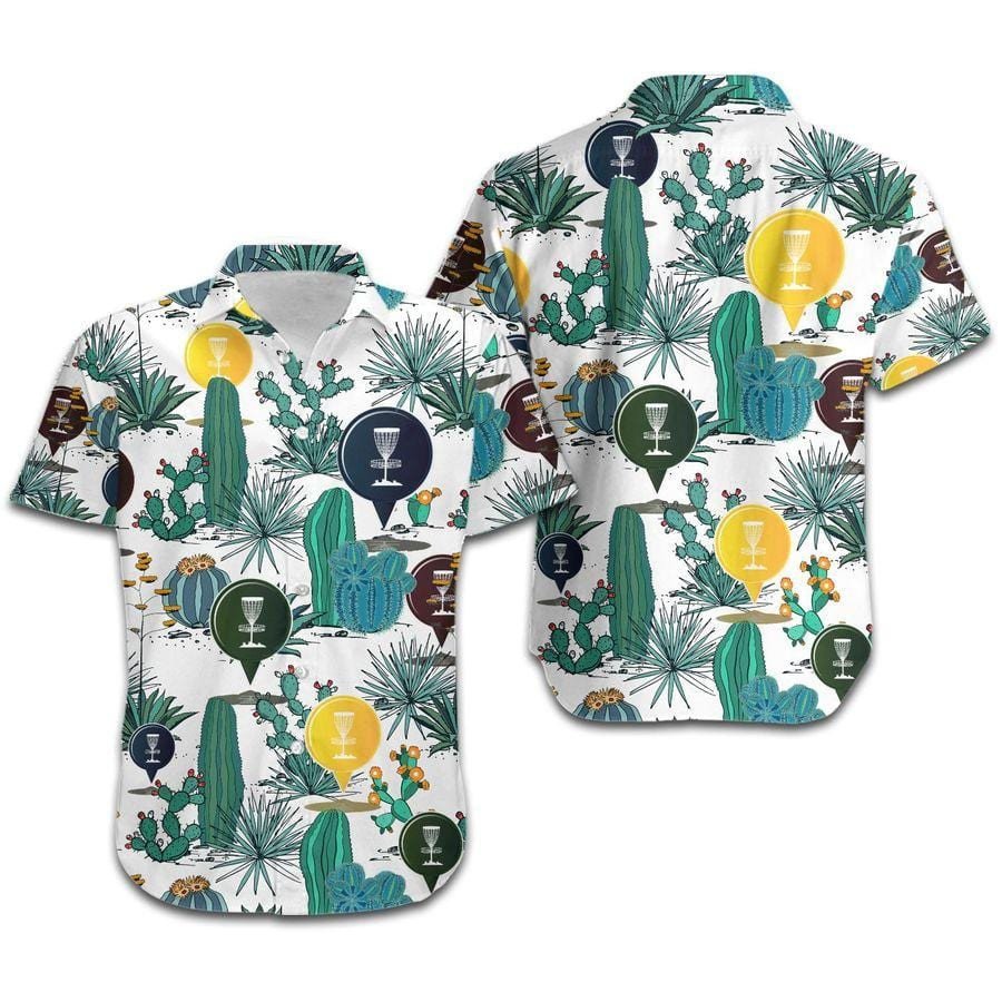 Hawaii Aloha Shirts Disc Golf Green Cactus Retro Ha24538