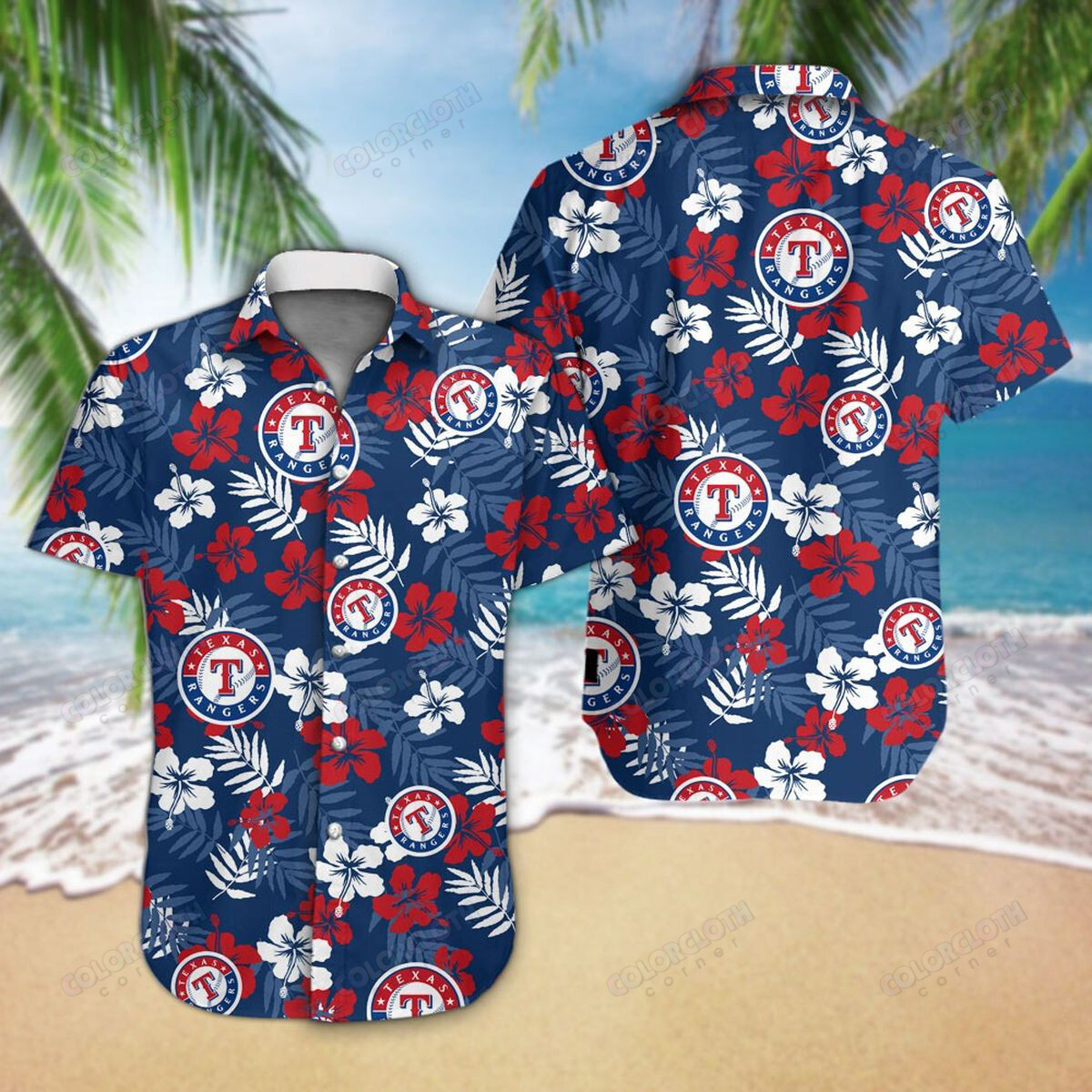 Texas Rangers Hibiscus Pattern Hawaii Shirt Ha38475