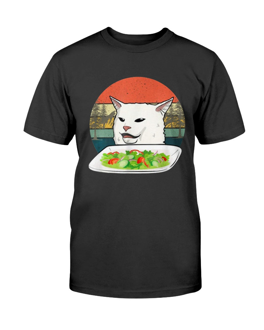 Cat Meme Woman Yelling At Table Dinner Ugly Christmas Gift Custom Graphic T-Shirt