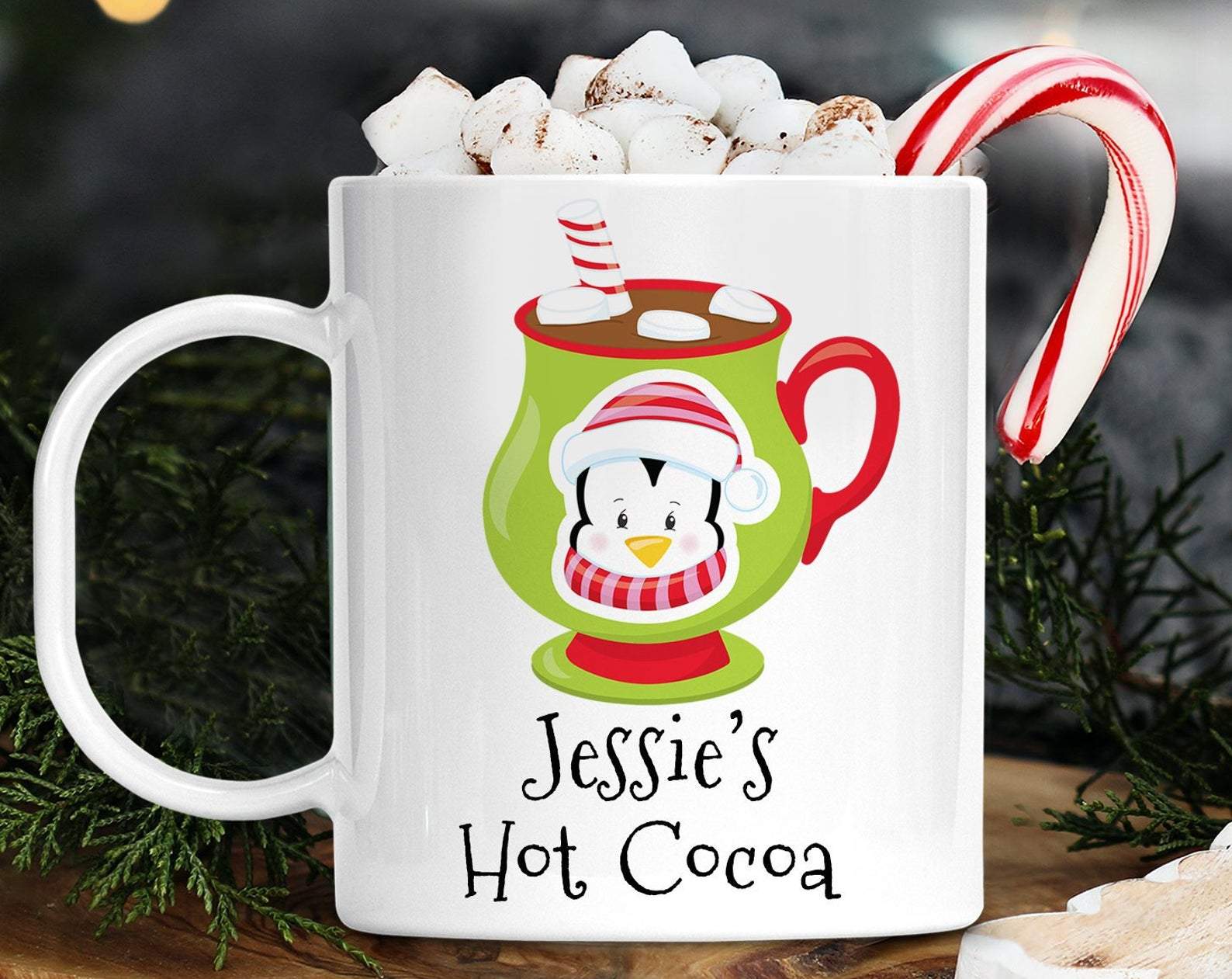 Pesonalized Name Kids Christmas Penguin Hot Cocoa With Lightweight Unbreakable Ized Kids Bpa Free Mug White Ceramic 11-15Oz Coffee Tea Cup