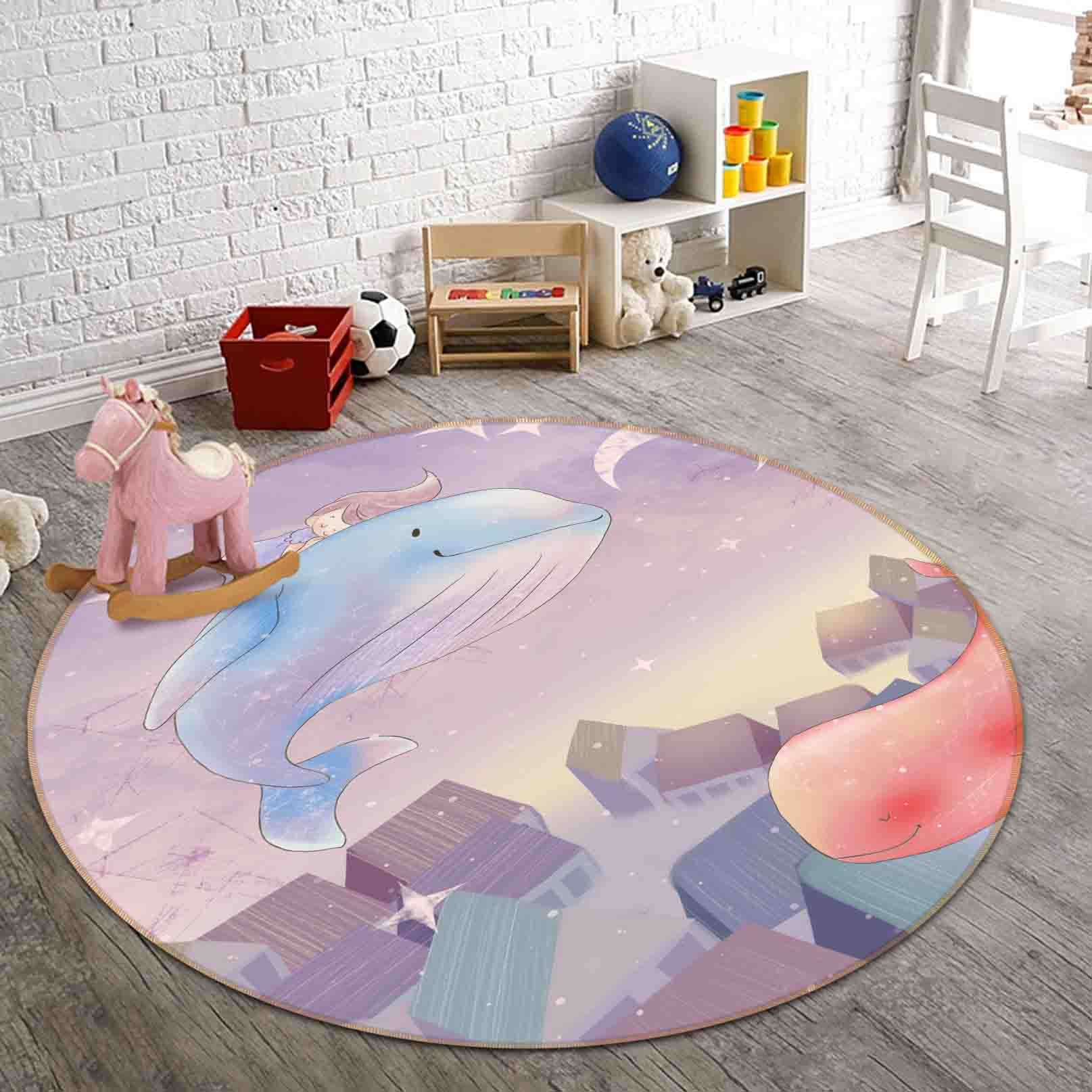 3D Cartoon Animal Dolphin Kids Non-Slip Round Rug Mat 18