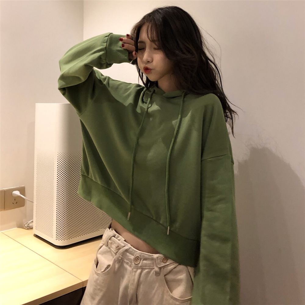 Women Cropped Hoodies Fashion Streetwear Spring Fall Chic Tops for Students Hooded Sweatshirts Korean Style Hip-hop Loose Cloth alx