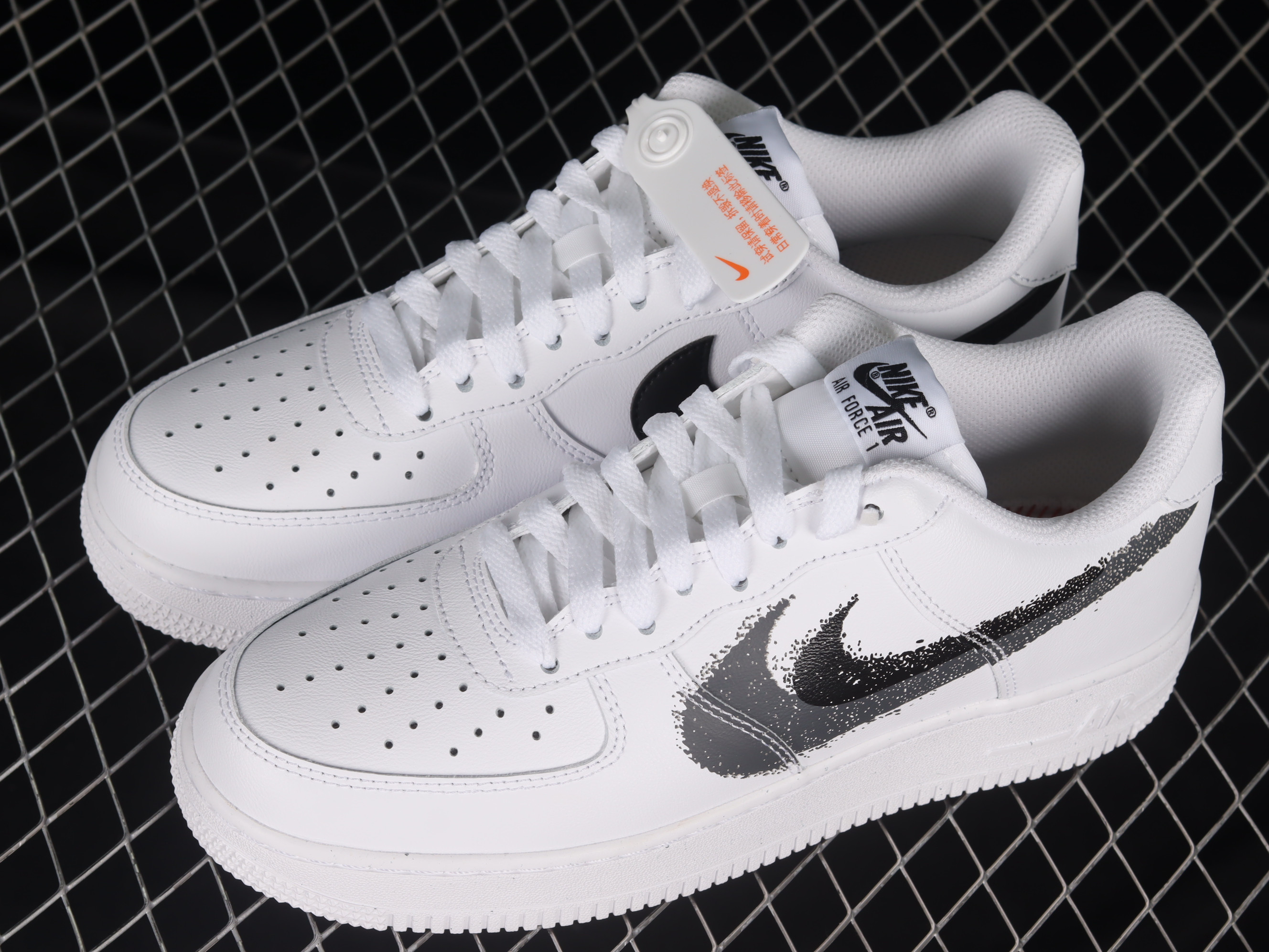 Nike Air Force 1 Low Spray Paint Swoosh White Black Grey Shoes Sneakers SNK433361347