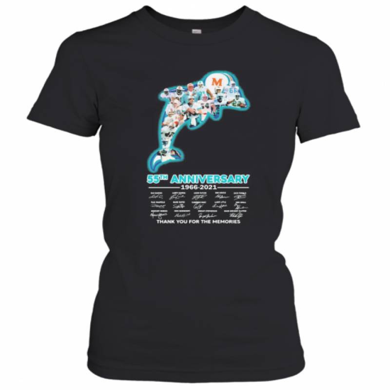 Miami Dolphins Logo 55Th Anniversary 1966 2021 Thank You For The Memories Signatures Women's T-Shirt