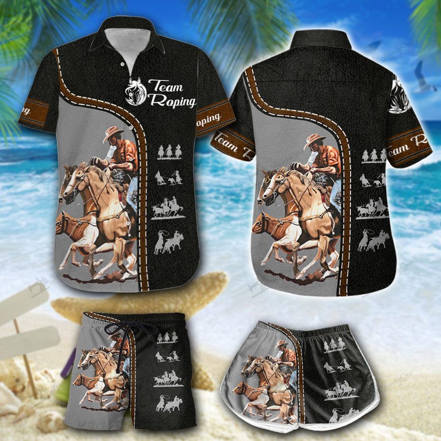 Team Roping Black Hawaiian Shirt Shorts Ha44670