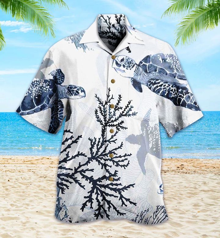 Sea Turtle Coral Beach Blue Hawaii Shirt Ha38257