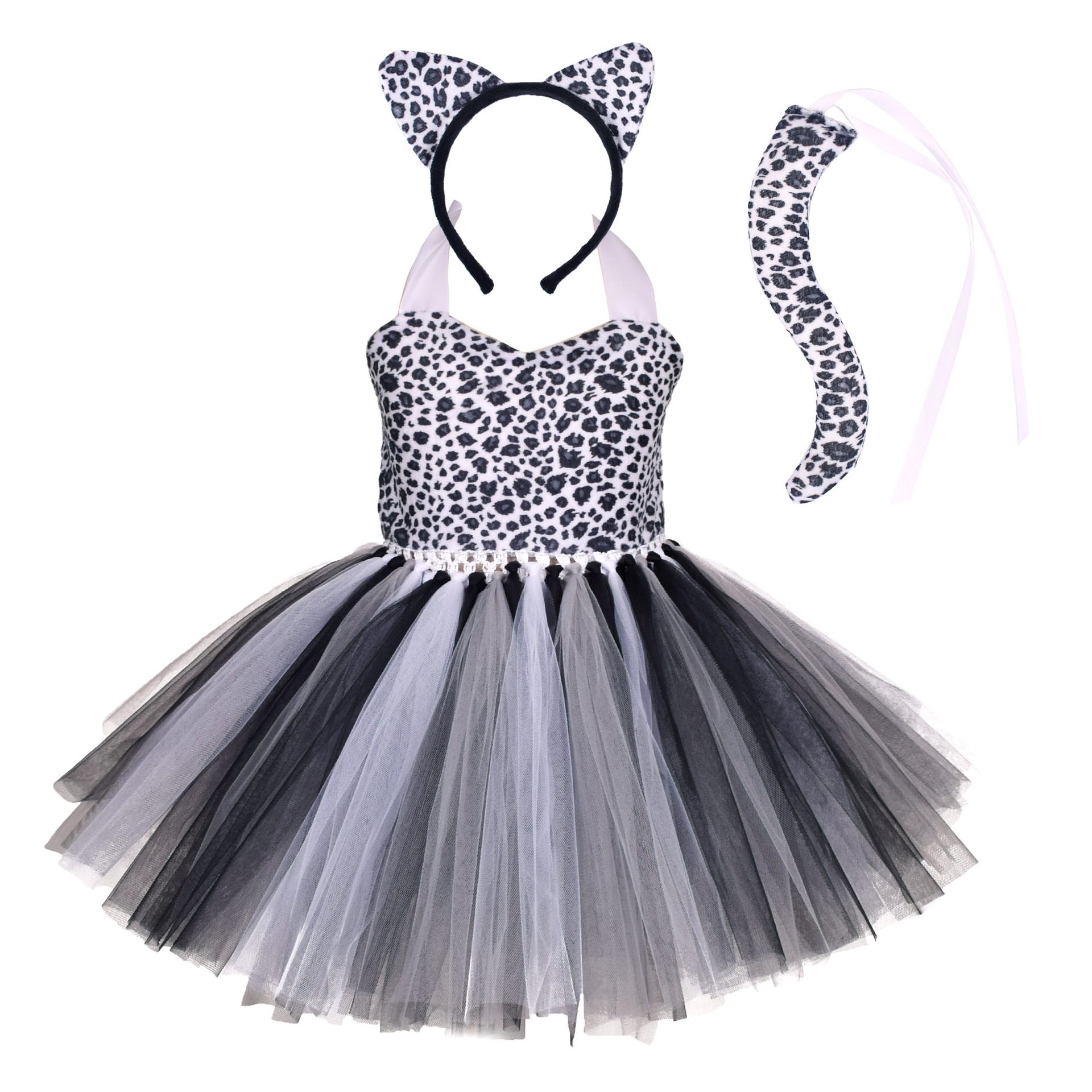 Baby Girls Halloween Animal Cosplay Costume Kids Forest Theme Giraffe Cows Tiger Leopard Zebra Print Tutu Dress Birthday Party alx