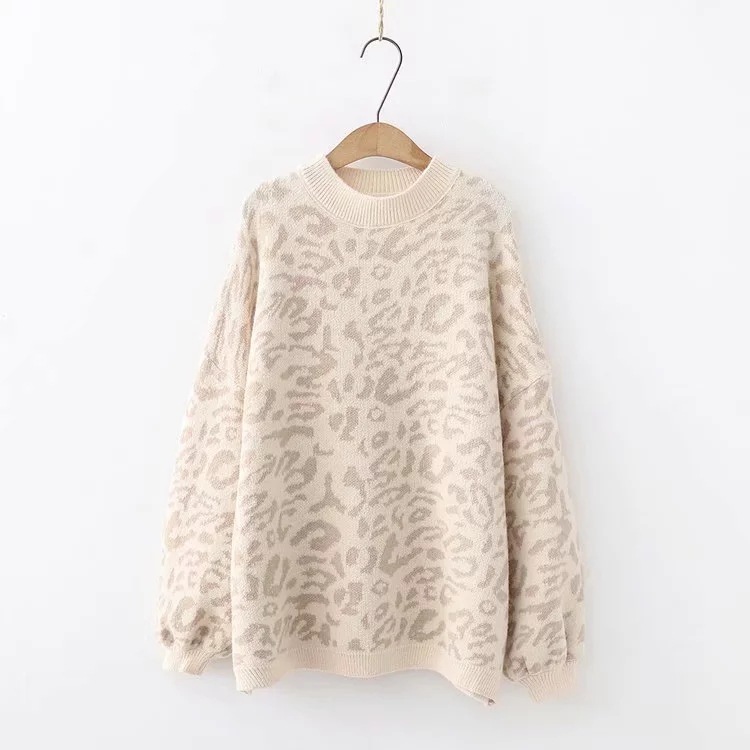 2020 New Women’s sweater Autumn And Winter Knitted Loose Leopard Round Neck Pullover Long Lantern Sleeve Sweater alx