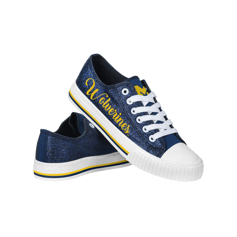 Michigan Wolverines NCAA Womens Color Glitter Low Top Canvas Shoes