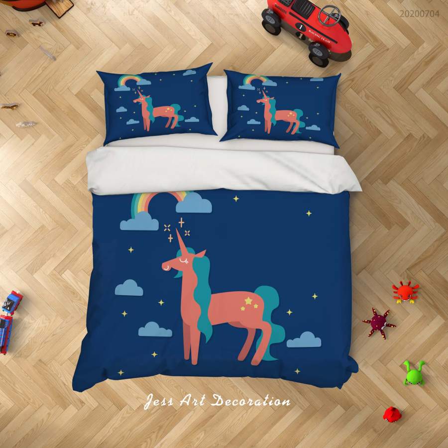 3D Blue Unicorn Rainbow Quilt Cover Set Bedding Set Duvet Cover Pillowcases SF99