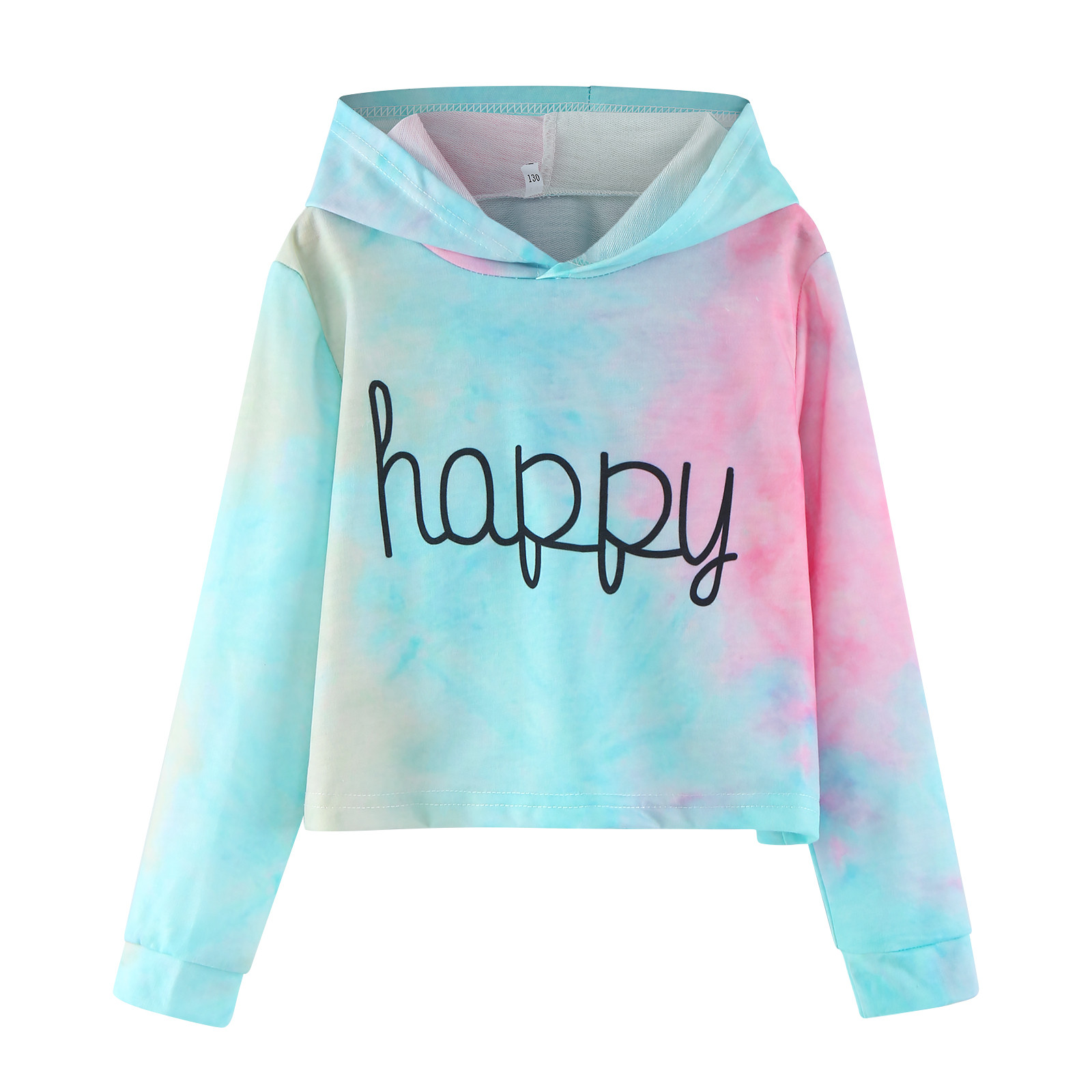 Teen Kids Pullover Tops Sweatshirts Tie Dyed Hoodies Clothes Short Girls Letter Long Sleeve Girls Tops Children Clothing alx