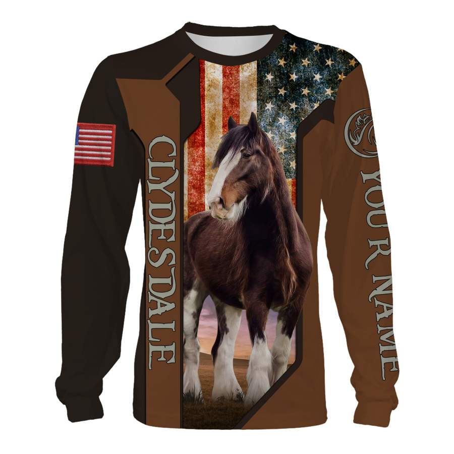 Clydesdale Horse American Flag custom Name 3D All over printing Shirts – Personalized gifts for Horse lovers Men, Women and Kid – FSD957