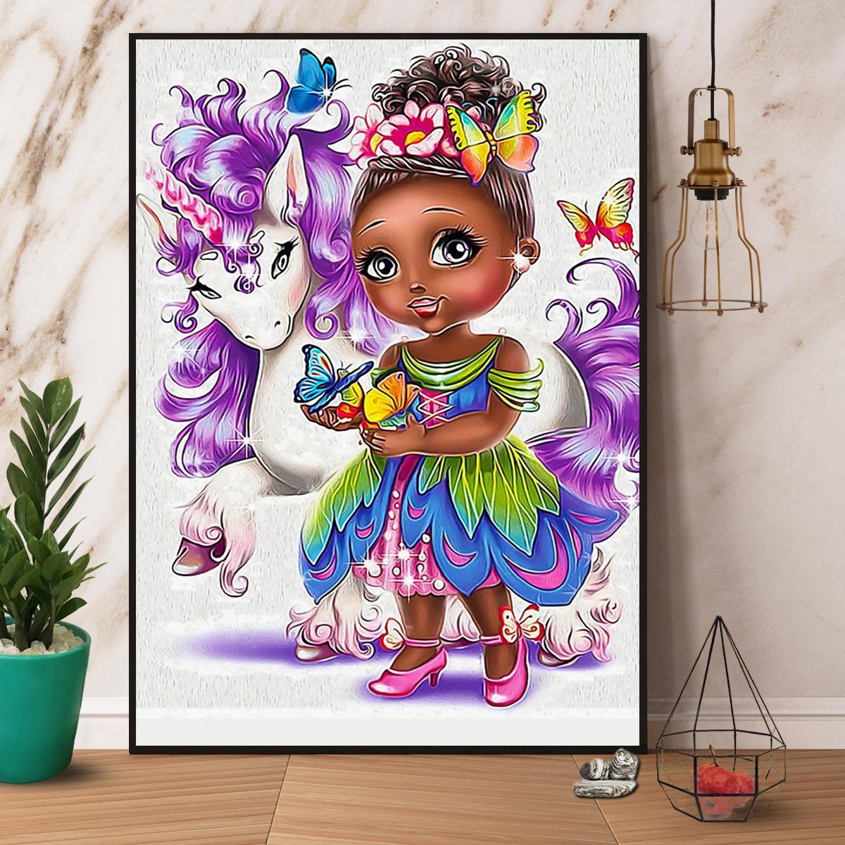 Unicorn Wall Art African American Baby Cute Girl Great Print Gift Poster No Frame