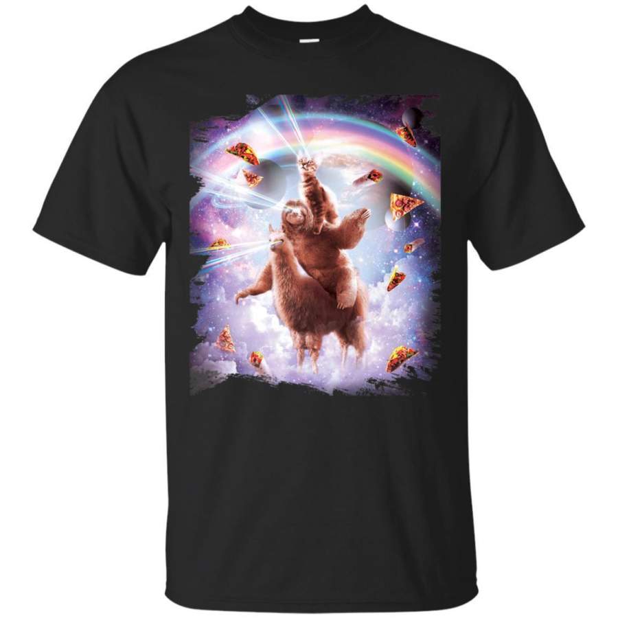 AGR Laser Eyes Space Cat Riding Sloth Llama  Rainbow Tshirt Jaq T-shirt