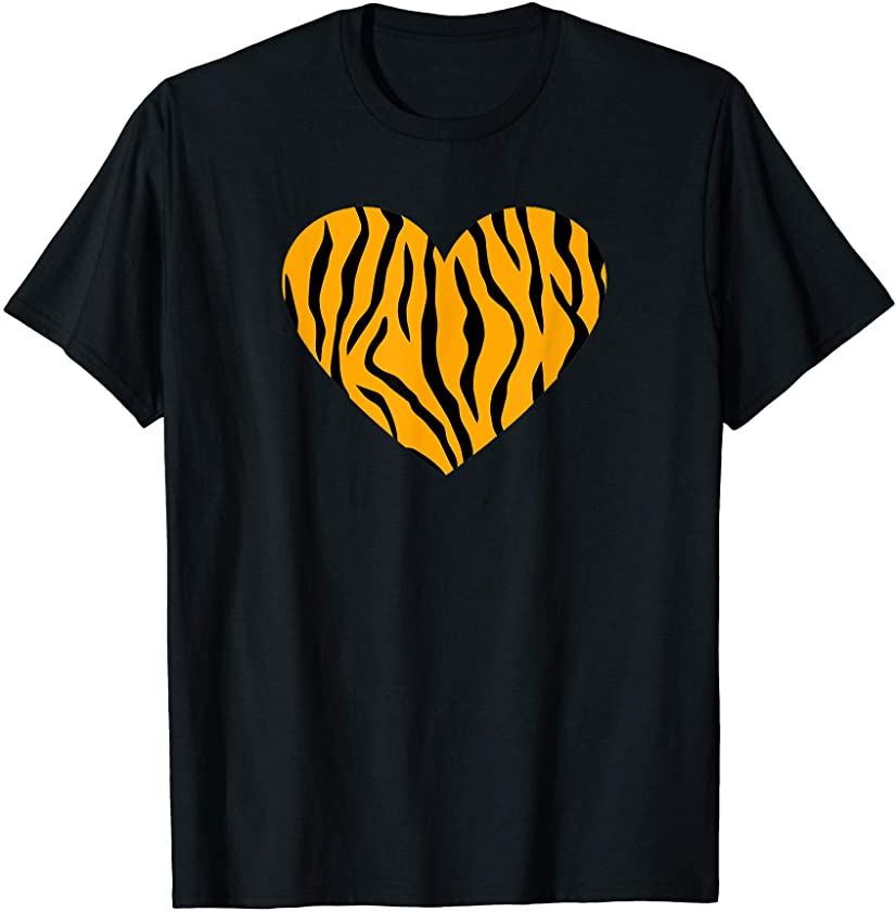 Cool Animal Tiger Print Heart T-Shirt