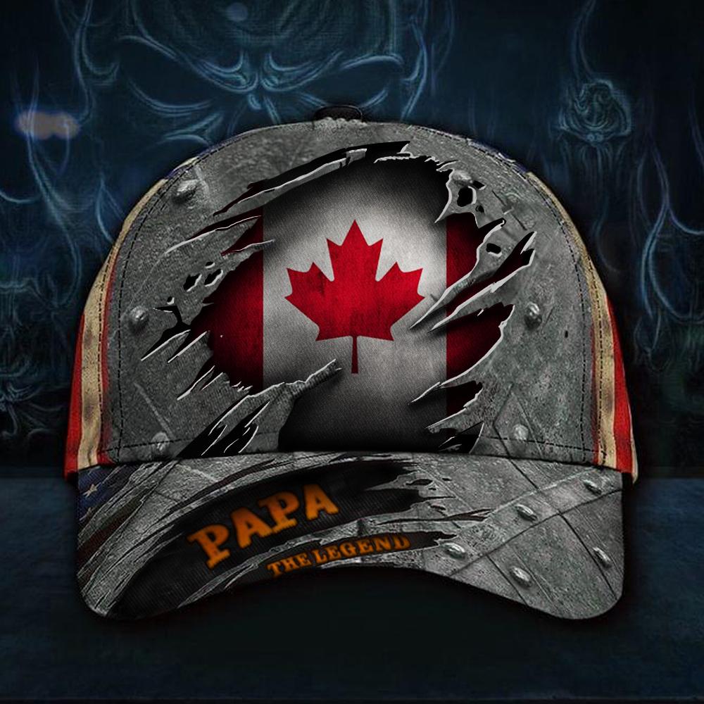 Canada Papa The Legend 3D Hat Vintage USA Flag Cap Father’s Day Gift For Dad For Patriotic