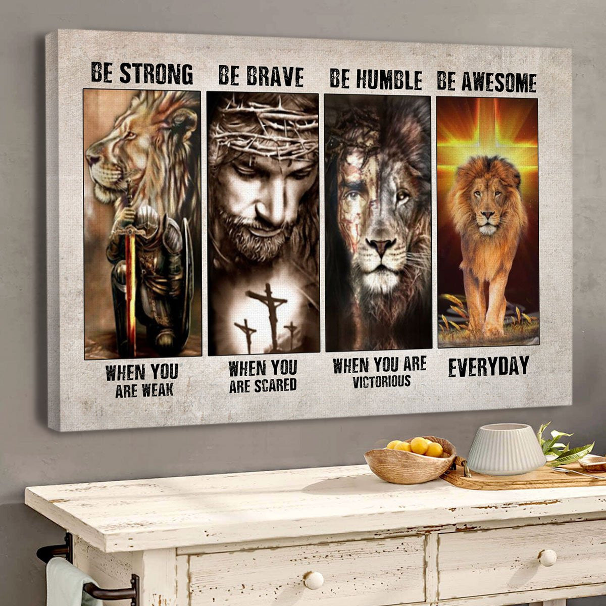 Be Strong And Believe In God – Lion And God Canvas Aq10 Gift For Family, Wall Art Decor, Canvas Print, Home Decor