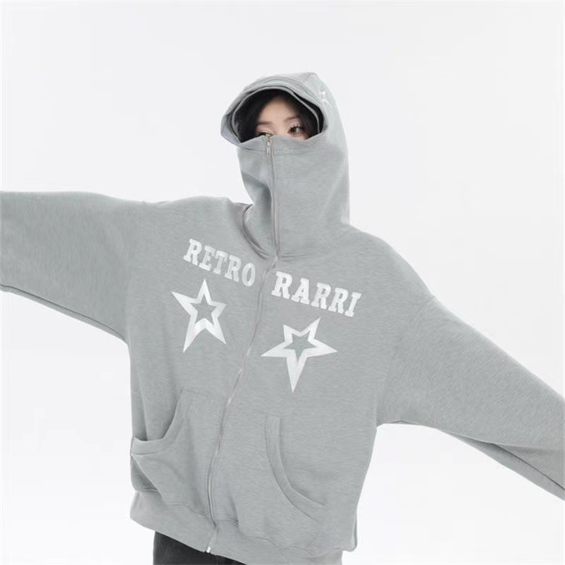 American retro casual star design cardigan knitted sweater women’s new spring and autumn ins hooded jacket women’s sweatshirt alx