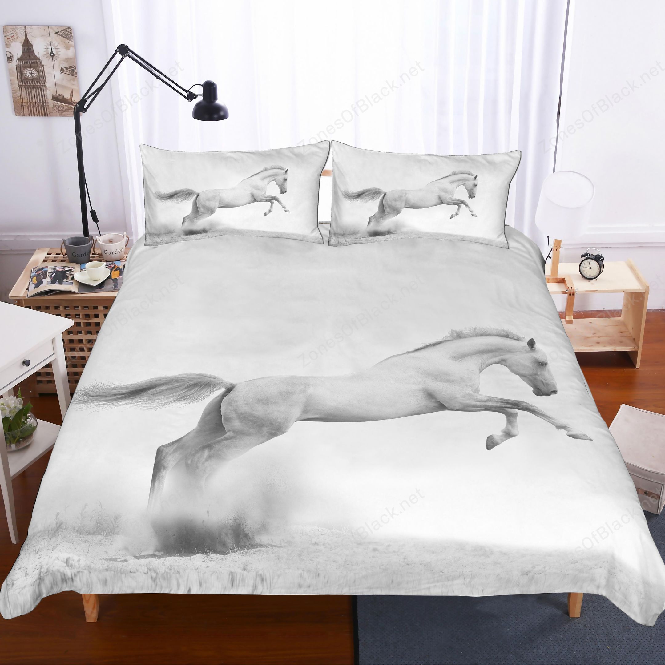 3D Snowfield Black White Animals Horse Bedding Set Bedroom Decor