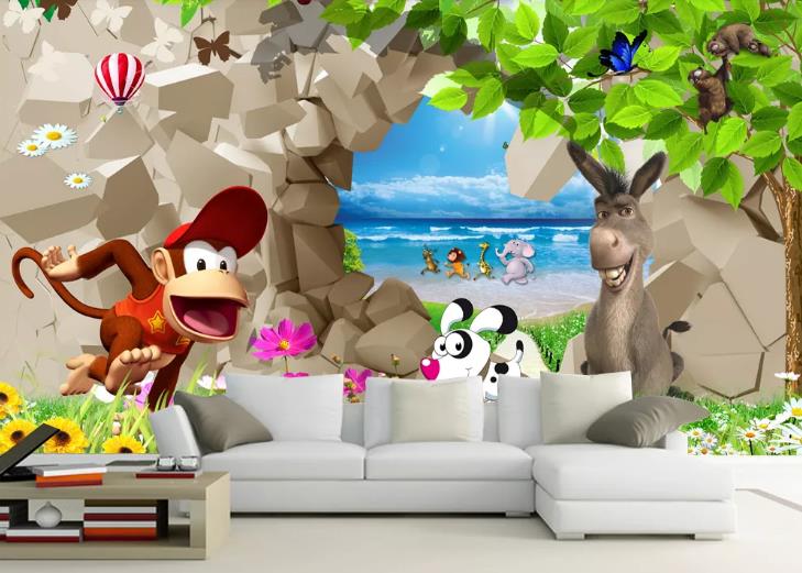 3D Broken Wall Beach Landscape Animal Wall Mural Wallpaper Lqh 545