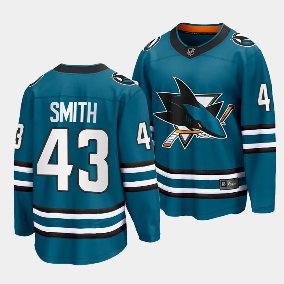 William Smith #43 San Jose Shark 2023 NHL Draft Home Men Jersey – Teal