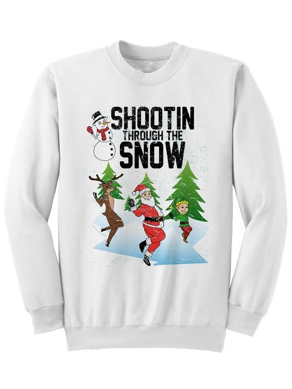 Shootin Through The Snow Christmas Sweater Shoot Dance Ugly Sweater Party Ladies Mens Fashions Christmas Party Outfit Funny Gifts S M L XL