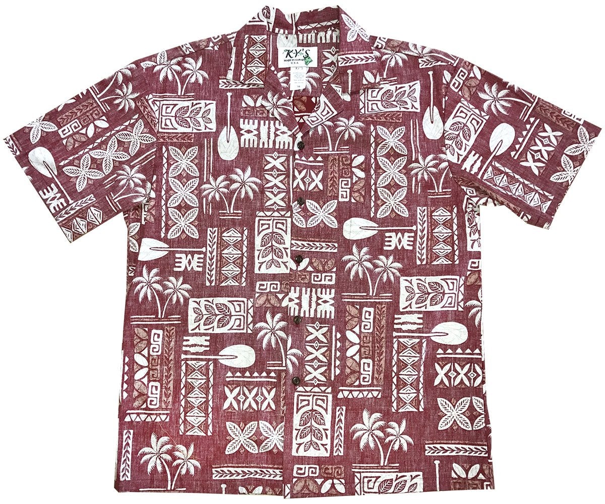 Hawaii Glyphs Red Aloha Shirt Ha78