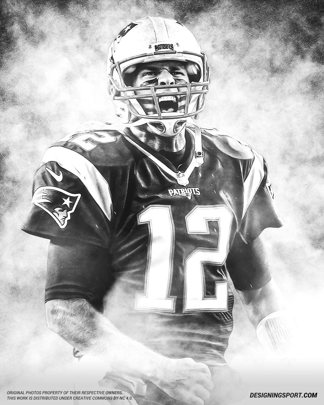 Tom Brady #12 New England Patriots Black & White Poster Canvas poster canvas