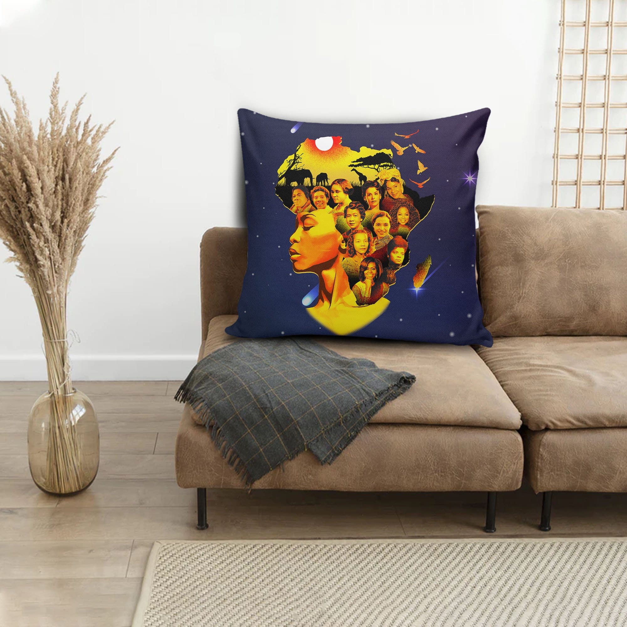 African American Throw Pillows Famous Pro Black Women Afro Girls Square Throw Pillow African Decor Pillows