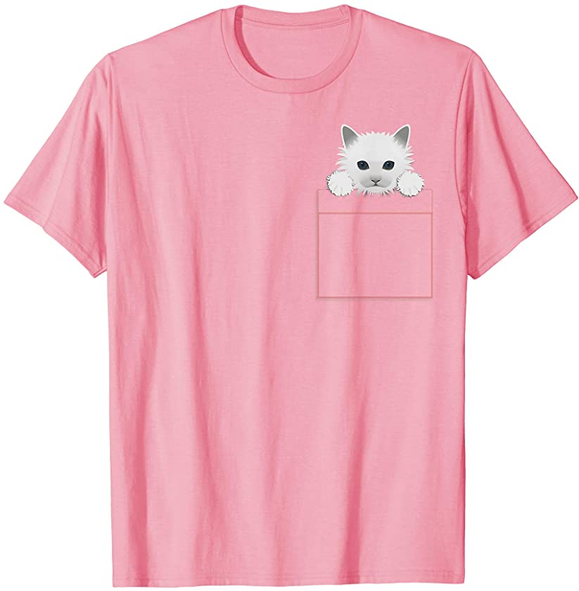 Clawdia The Cute White Kitten in Pocket Shirt for Girls T-Shirt