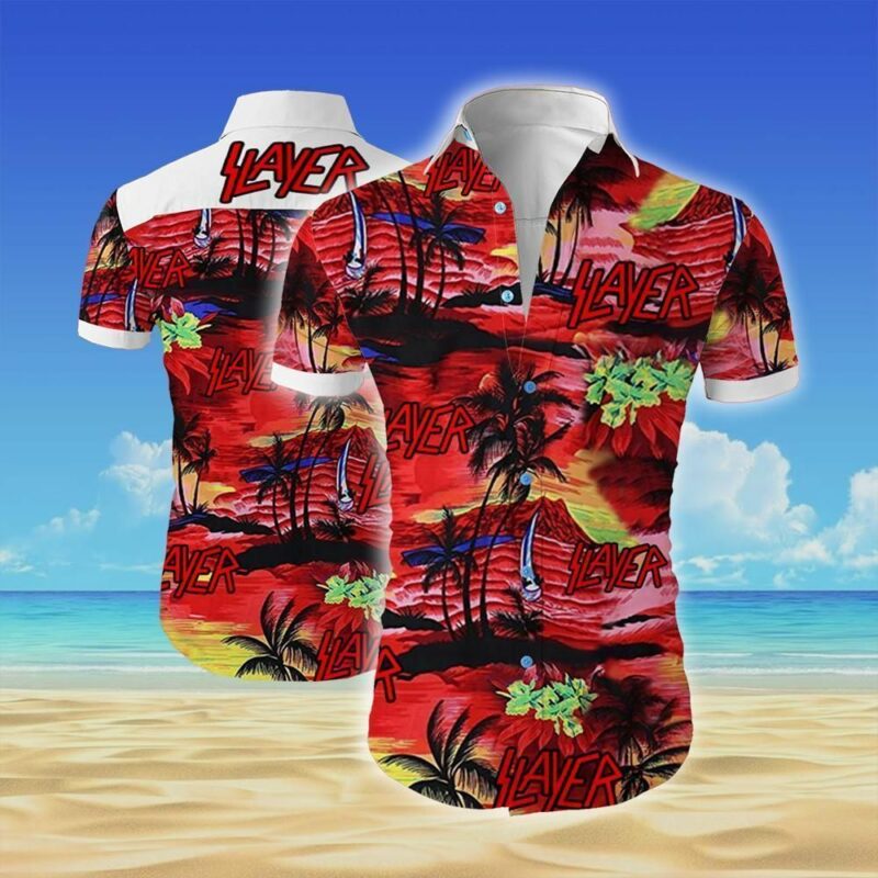 Slayer Rock Band Music Tropical Lover Hawaii Graphic Print Short Sleeve Hawaii Casual Shirt Ha68961