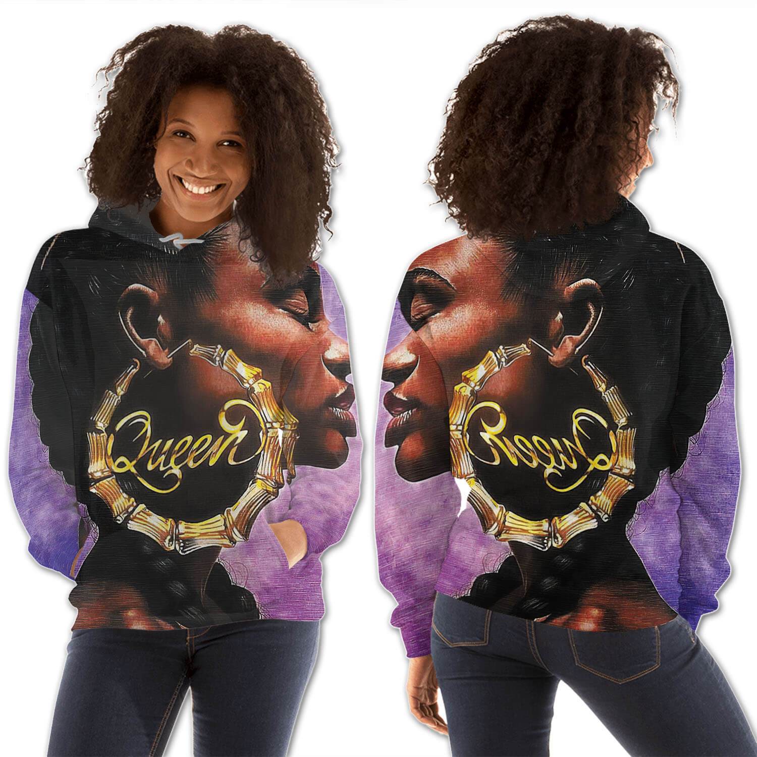 African American Hoodies Pretty Afro American Girl All Over Print Womens Hooded Sweatshirt African Clothing Styles BPS93630