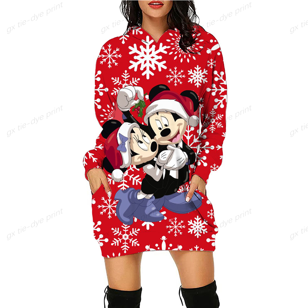 Christmas Hoodies Dresses Woman Sweaters Print Long-sleeved Casual Pullover Clothes Women Disney Mickey Mouse Sweatshirts Autumn alx