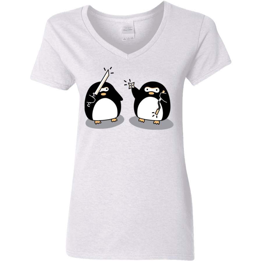 Cute Ninja Penguins Women’s V-Neck T-Shirt