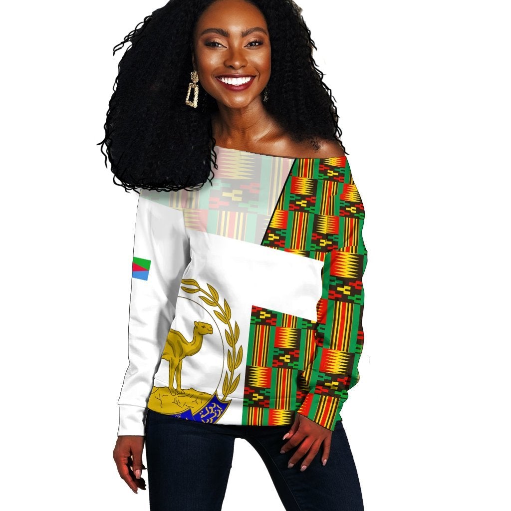 Eritrea Off Shoulder Sweater Kente Pattern Lt13